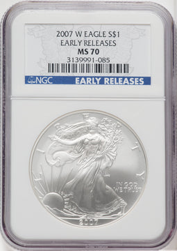 2007-W S$1 Silver Eagle First Strike NGC MS70