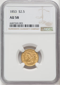 1853 $2.50 Liberty Quarter Eagle NGC AU58 (518784199)