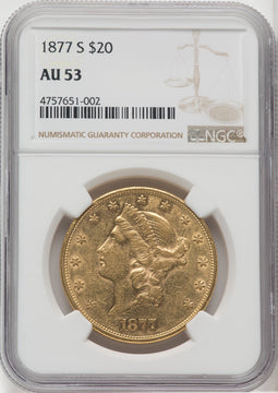 1877-S $20 Liberty Double Eagle NGC AU53