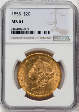 1853 $20 Liberty Double Eagle NGC MS61
