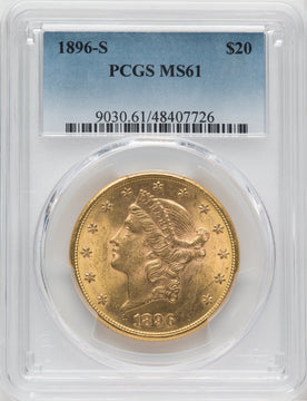 1896-S $20 Liberty Double Eagle PCGS MS61