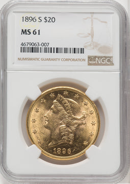 1896-S $20 Liberty Double Eagle NGC MS61