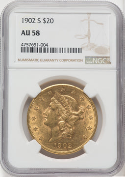 1902-S $20 Liberty Double Eagle NGC AU58