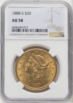 1888-S $20 Liberty Double Eagle NGC AU58