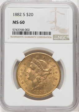 1882-S $20 Liberty Double Eagle NGC MS60