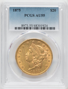 1875 $20 Liberty Double Eagle PCGS AU55