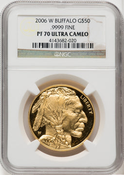2006-W $50 One-Ounce Gold Buffalo .9999 Fine Gold Brown Label NGC PF70