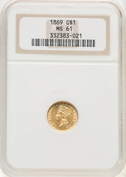 1869 G$1 Gold Dollar NGC MS61