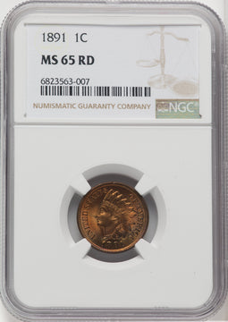1891 1C RD Indian Cent NGC MS65