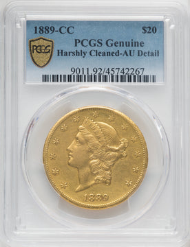 1889-CC $20 Genuine Liberty Double Eagle Genuine PCGS AU50