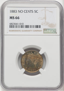 1883 5C NO CENTS Liberty Nickel NGC MS66