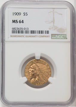 1909 $5 Indian Half Eagle NGC MS64