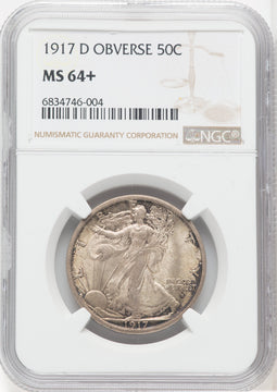 1917-D 50C OBVERSE Walking Liberty Half Dollar NGC MS64+