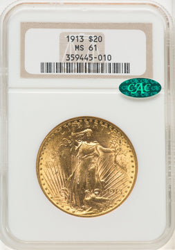 1913 $20 CAC Saint-Gaudens Double Eagle NGC MS61