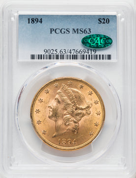 1894 $20 CAC Liberty Double Eagle PCGS MS63