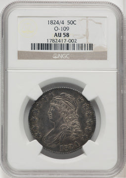 1824/4 50C O-109 Bust Half Dollar NGC AU58