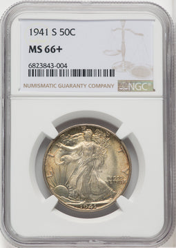 1941-S 50C Walking Liberty Half Dollar NGC MS66+