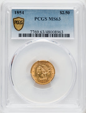 1854 $2.50 Liberty Quarter Eagle PCGS MS63