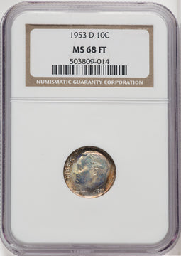 1953-D 10C FB Roosevelt Dime NGC MS68