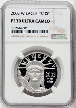 2003-W $100 One-Ounce Platinum Eagle Statue of Liberty Brown Label NGC PF70