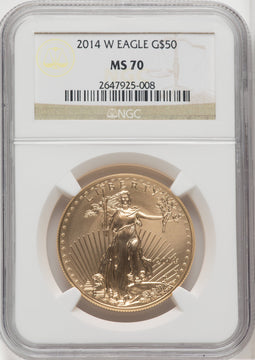2014-W $50 One-Ounce Gold Eagle Brown Label NGC MS70