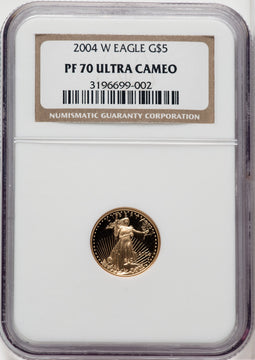 2004 W $5 Tenth oz Gold American Eagle Brown Label NGC PF70