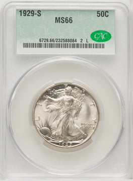 1929-S 50C Walking Liberty Half Dollar CACG MS66