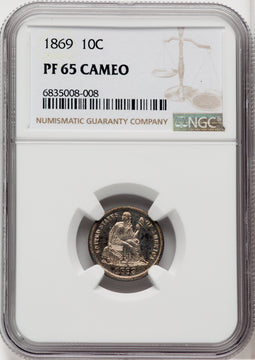 1869 10C CA Proof Seated Dime NGC PR65