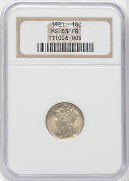 1921 10C FB Mercury Dime NGC MS63