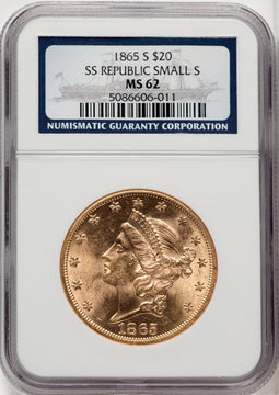 1865-S $20 Liberty Double Eagle NGC MS62