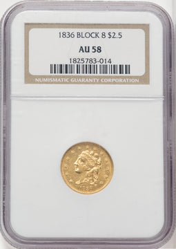 1836 $2.50 Block 8 Classic Quarter Eagle NGC AU58