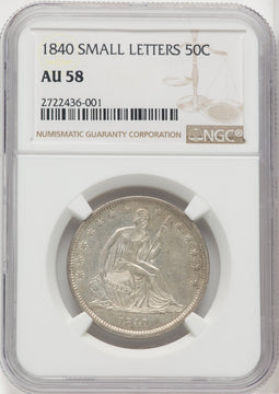 1840 50C Reverse of 1839 Seated Half Dollar NGC AU58