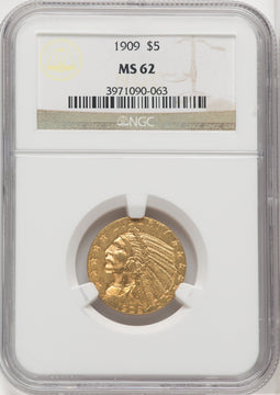 1909 $5 Indian Half Eagle NGC MS62
