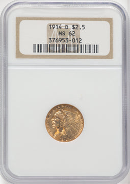 1914-D $2.50 Indian Quarter Eagle NGC MS62 (766345058)
