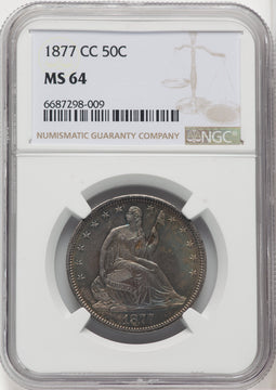 1877-CC 50C Seated Half Dollar NGC MS64
