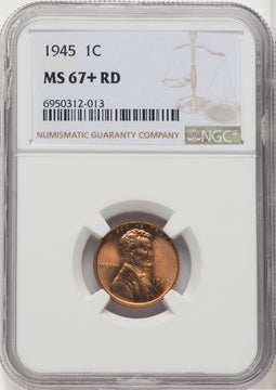 1945 1C RD Lincoln Cent NGC MS67+ (766065038)