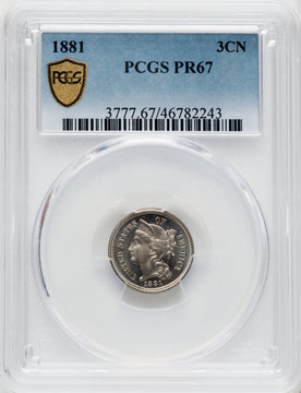1881 3CN Proof Three Cent Nickel PCGS PR67