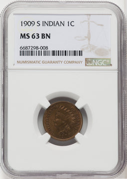 1909-S 1C Indian BN Indian Cent NGC MS63