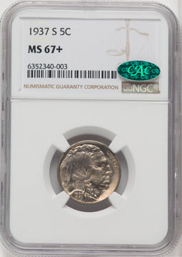 1937-S 5C CAC Buffalo Nickel NGC MS67+