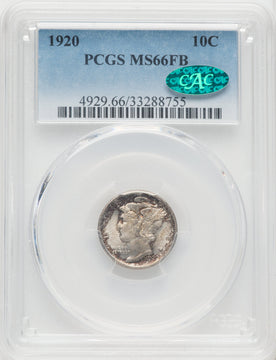 1920 10C FB CAC Mercury Dime PCGS MS66