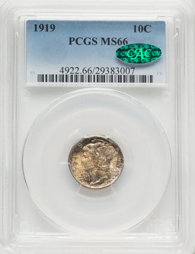 1919 10C CAC Mercury Dime PCGS MS66