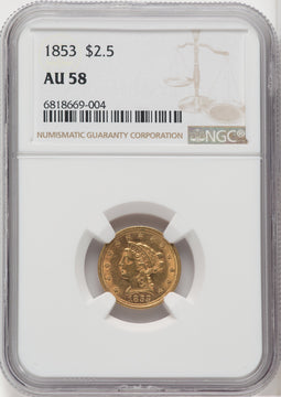 1853 $2.50 Liberty Quarter Eagle NGC AU58 (518973100)