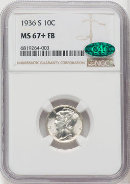 1936-S 10C FB CAC Mercury Dime NGC MS67+