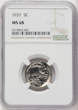 1937 5C Buffalo Nickel NGC MS68