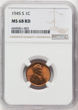 1945-S 1C RD Lincoln Cent NGC MS68