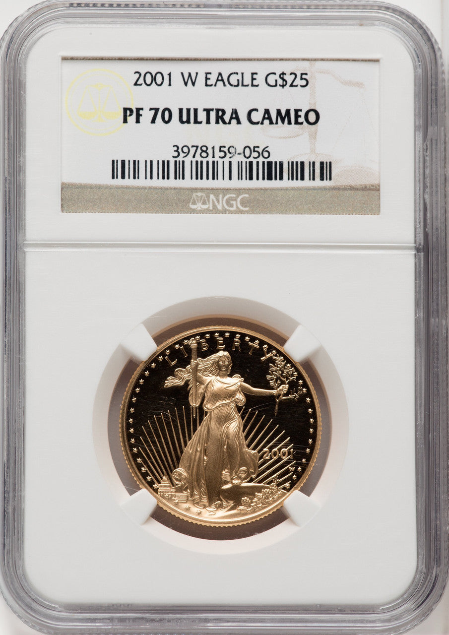 2001-W $25 Half-Ounce Gold Eagle Brown Label NGC PF70 | LCR Coin
