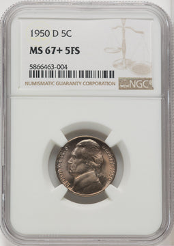 1950-D 5C FS Jefferson Nickel NGC MS67+ (506004043)