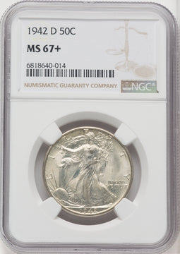 1942-D 50C Walking Liberty Half Dollar NGC MS67+