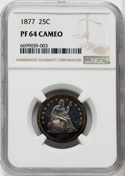 1877 25C CA Proof Seated Quarter NGC PR64