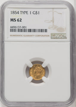 1854 G$1 Type One Gold Dollar NGC MS62